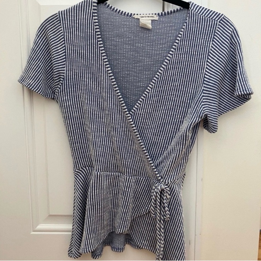 Striped V-Neck Wrap Top